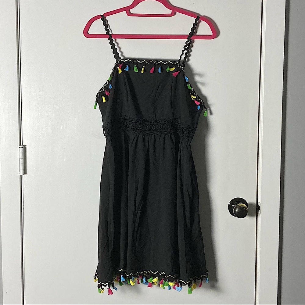 ⭐️ SHEIN Curve Vcay Black Rainbow Tassel Sleeveless Mini Dress Size 0XL